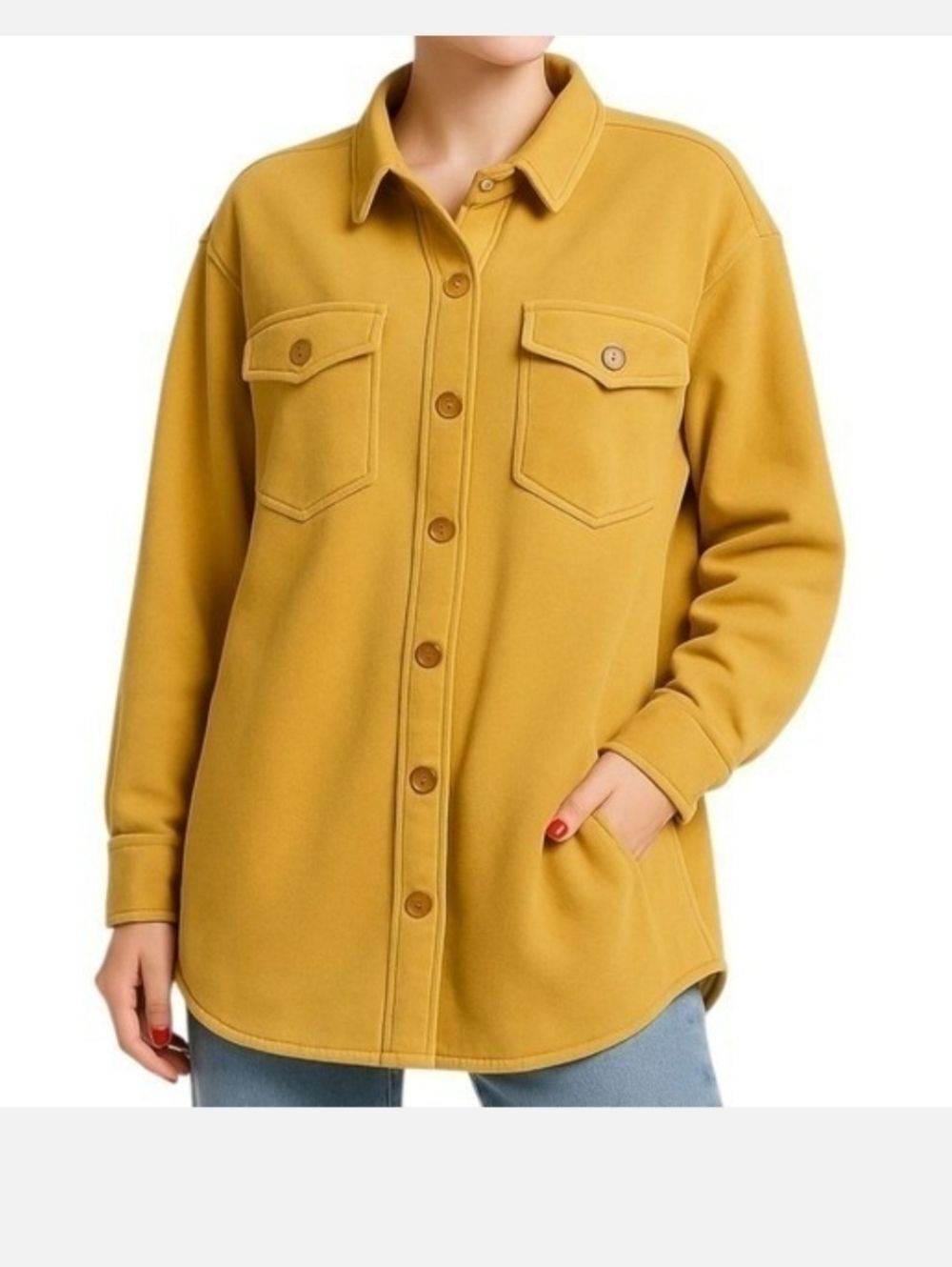 Avec Les Filles Medium French Terry Mustard Yellow Shacket
